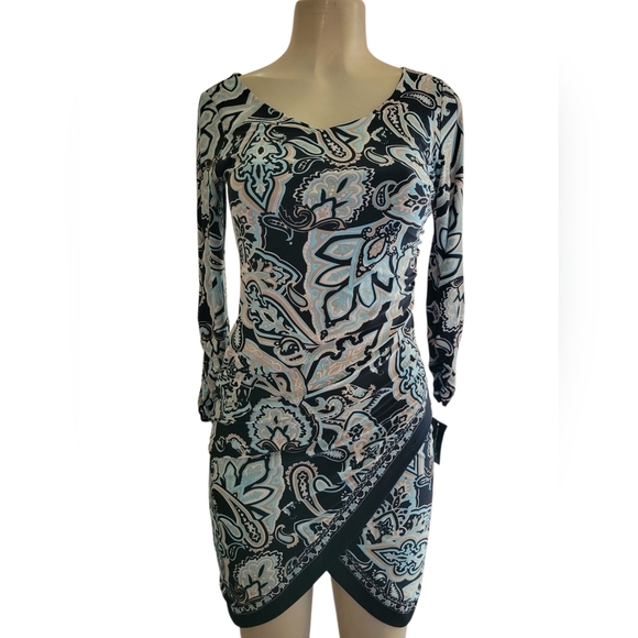 Macy's International Concept Tropical Sunrise Ruched Spring Mini Dress - Picture 1 of 3
